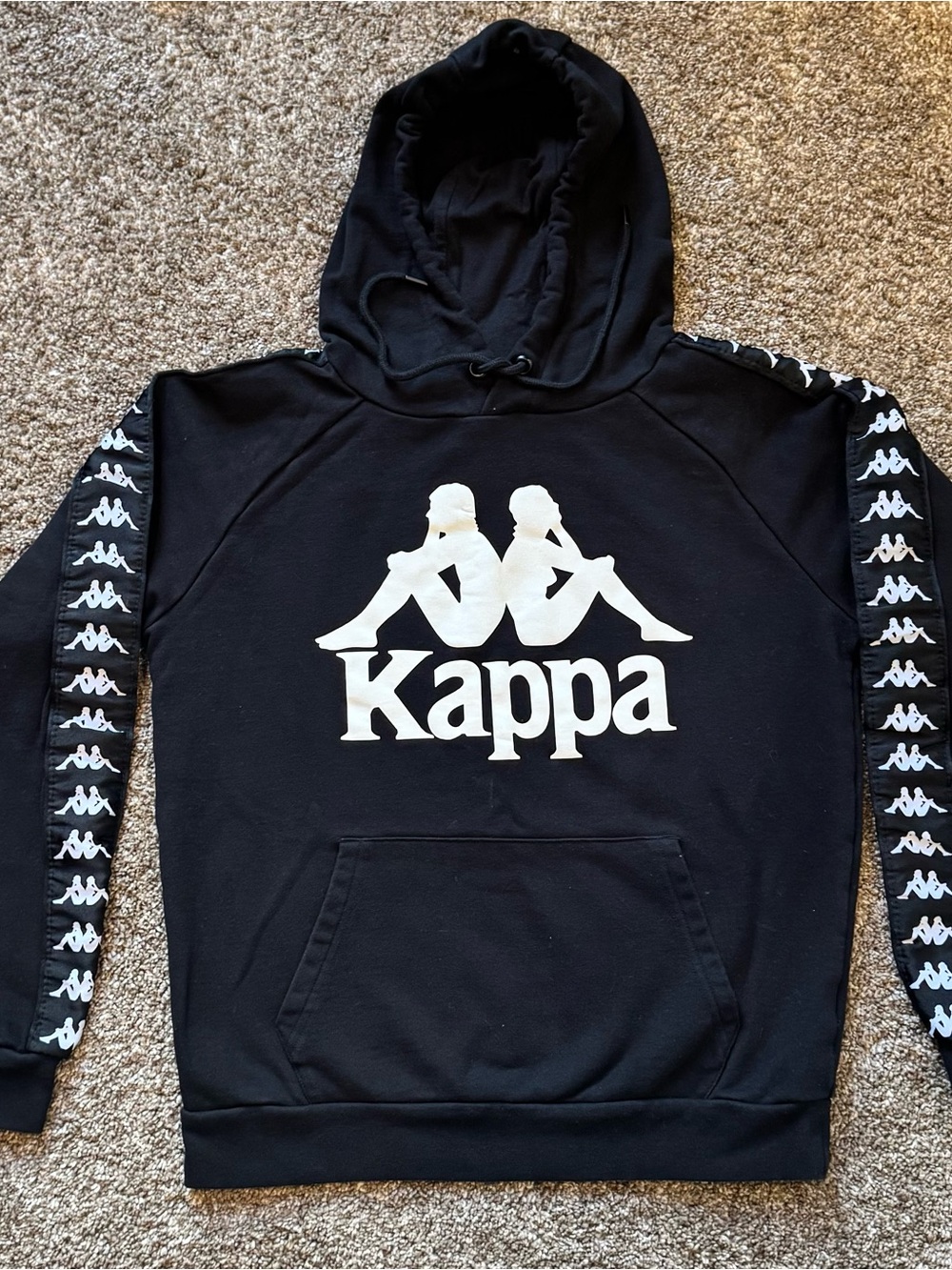 Kappa Black Hoodie with White Logo and Script Tape